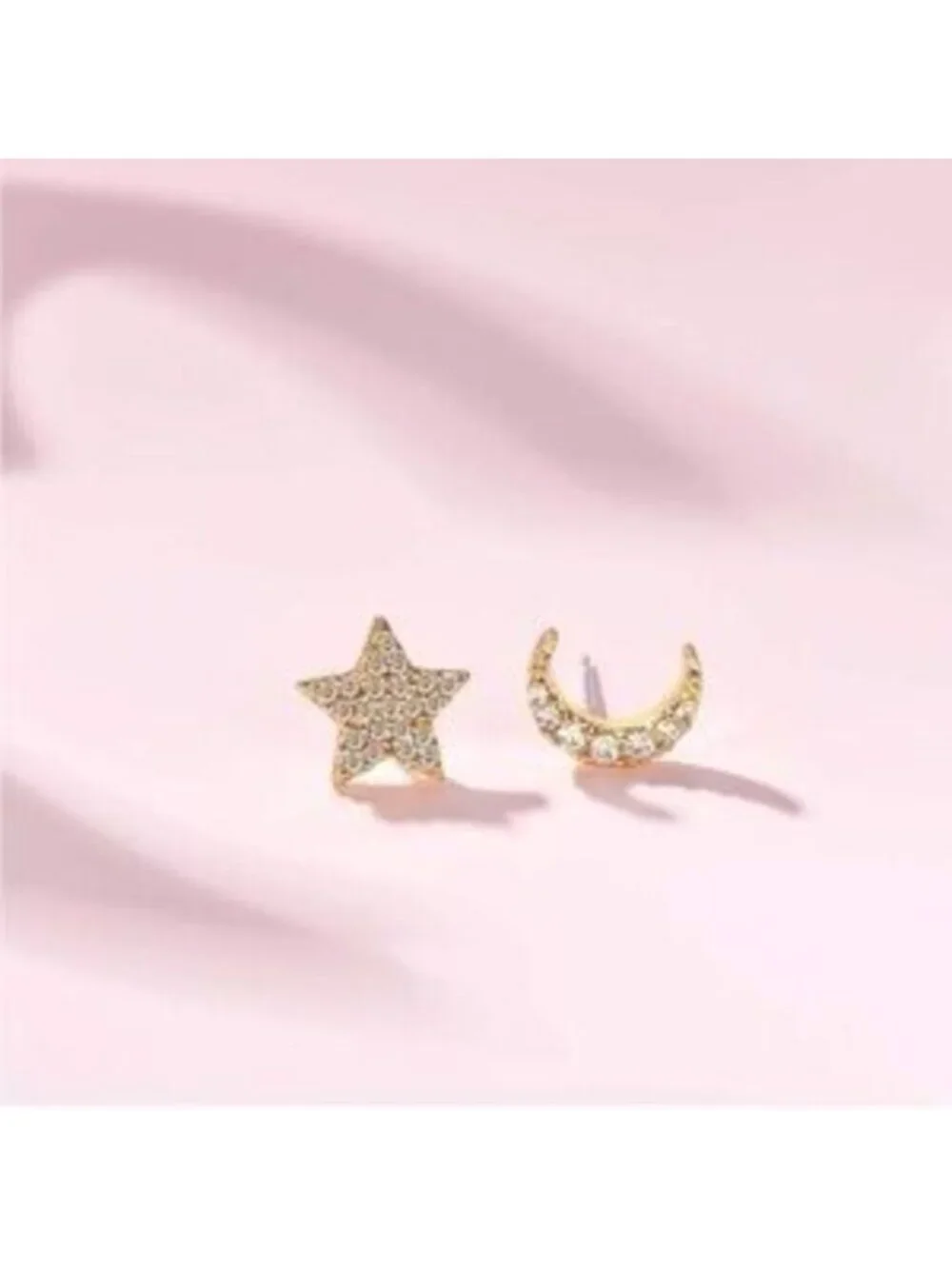 Gold 14k Gold Plated Moon Star CZ Stud Earrings